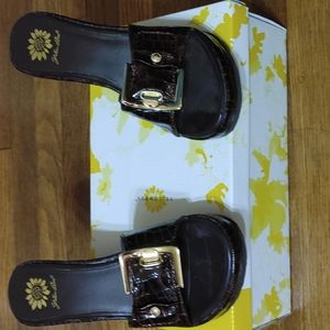 YELLOW BOX  size 6.5 brown mules